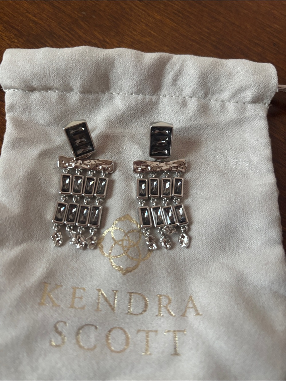 Kendra Scott Silver with Gray Crystal Chandelier Earrings